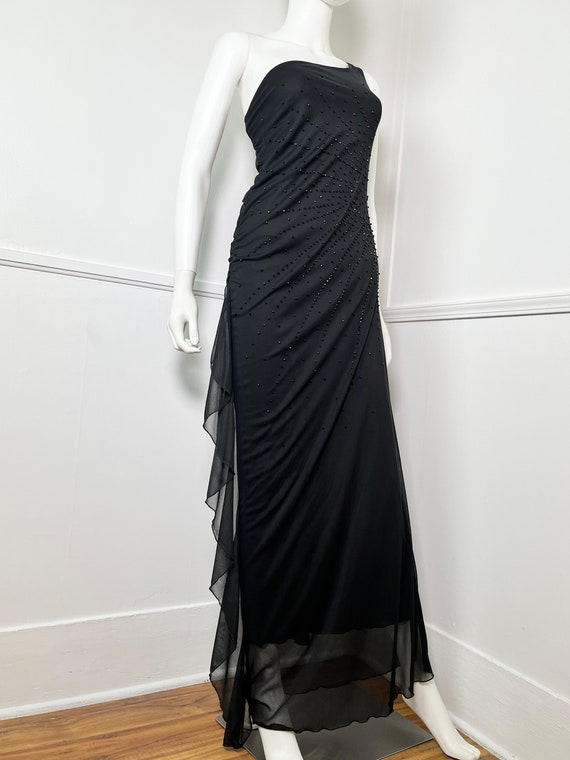 Large Y2K Vintage Black Beaded One Shoulder Gown … - image 4