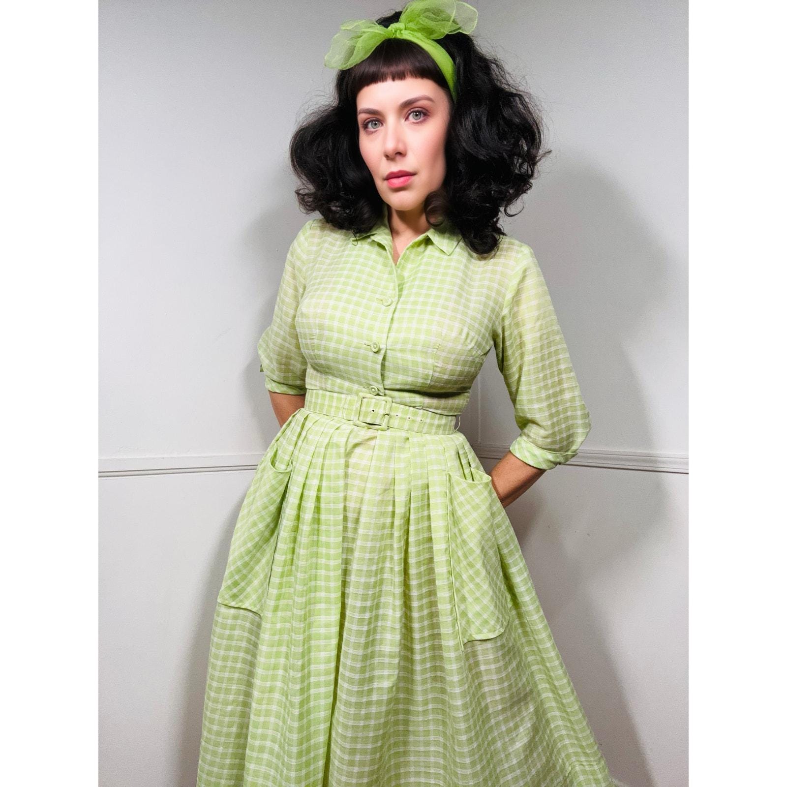 Green Plaid Dress White Collar - Etsy