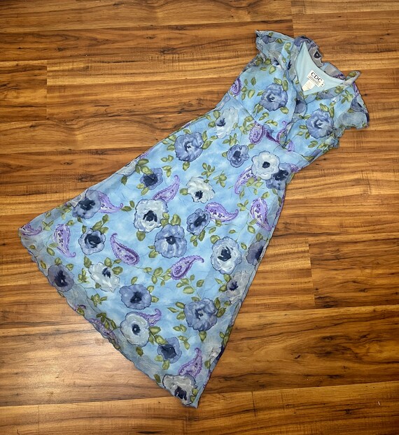 Small Size 4 Y2K Vintage Blue Floral Dress by CDC… - image 6