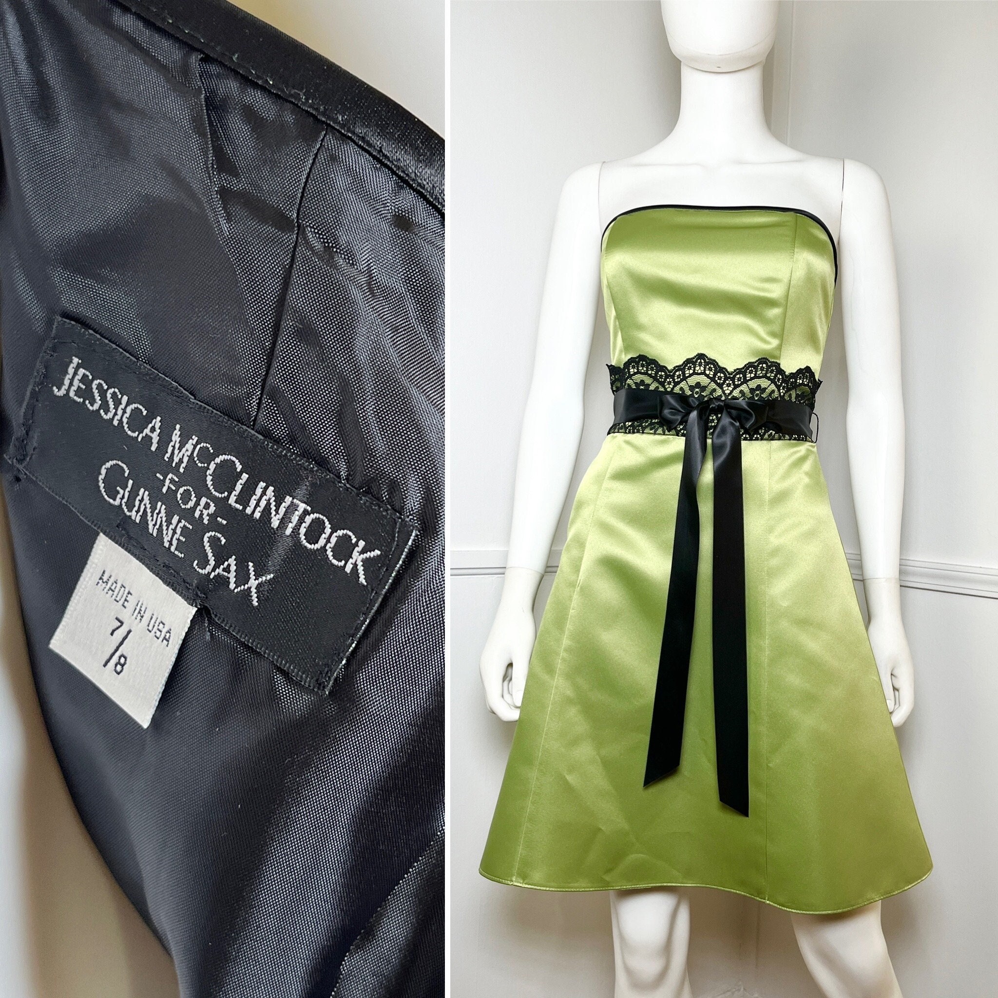 Small Size 7/8 1990's Vintage Lime Green Strapless Mini Dress by