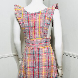 Vestido largo estilo pichi a cuadros rosa vintage de los años 70, talla pequeña a mediana imagen 8