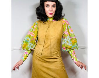 Medium RARE 1960s Vintage Tan Suede Mod Dress by Courreges for Samuel Robert