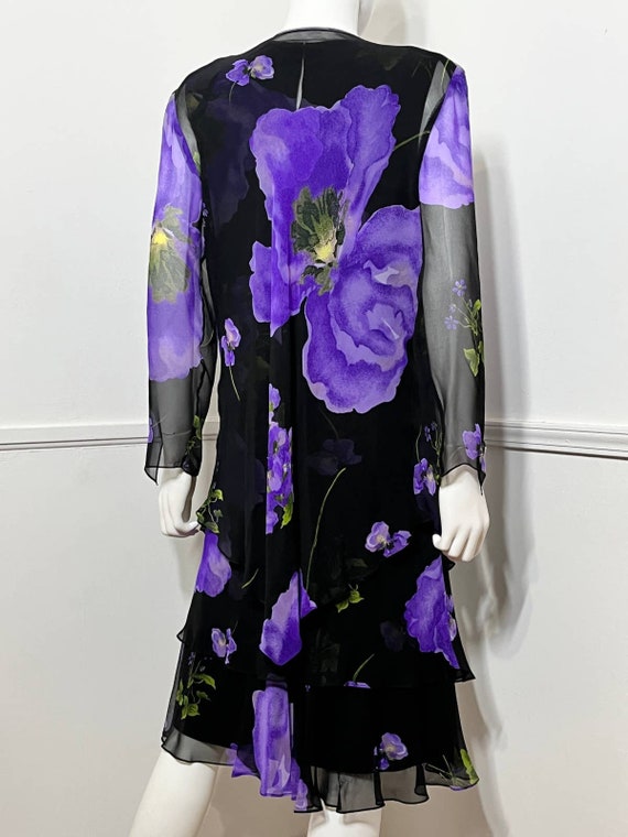 Medium to Large 1990s Vintage Black Silk Floral D… - image 5