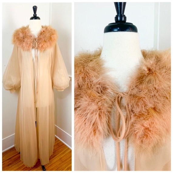 Mid Century Vintage Sheer Peignoir with Marabou Co