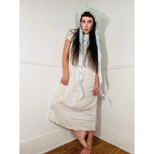 Small to Medium 1900s Antique Lawn Cotton Nightgown and Boudoir Cap
