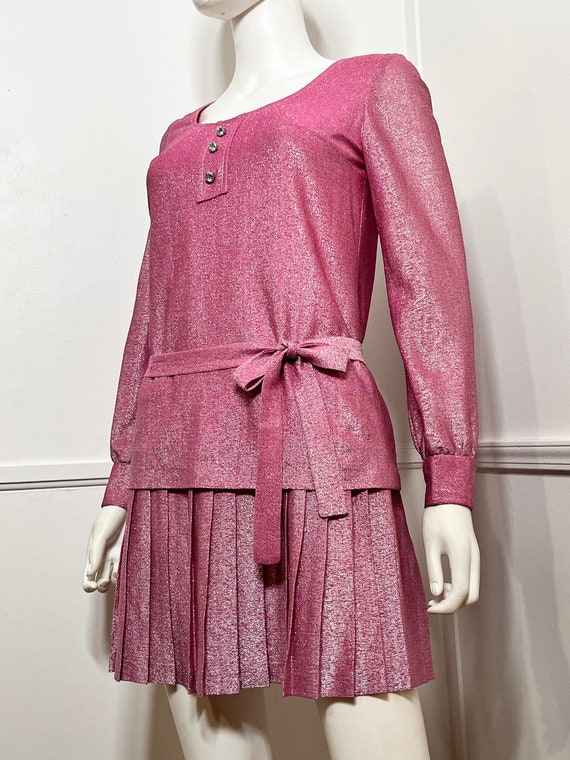 Small 1960s Vintage Pink and Silver Lurex Mini Dr… - image 2