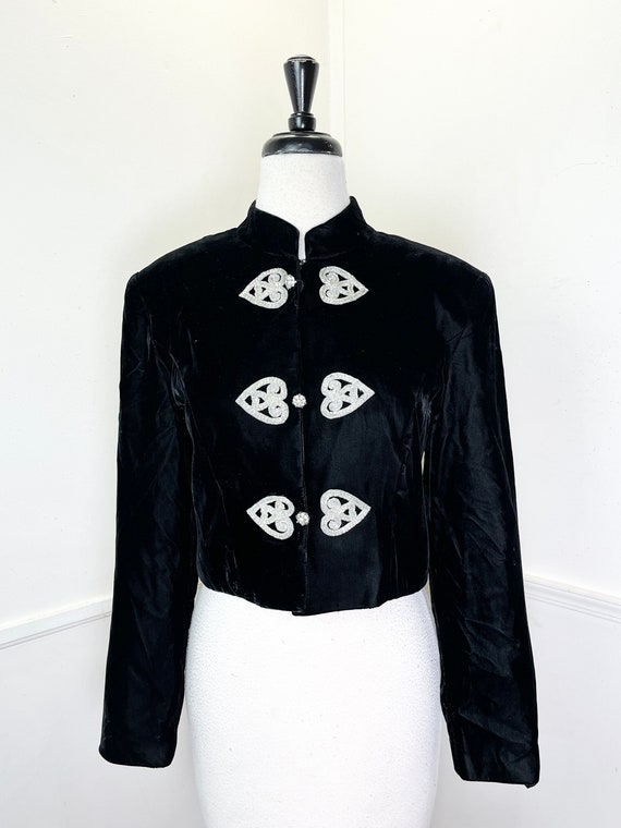 Large Size 12 1990's Vintage Black Velvet Cropped… - image 2