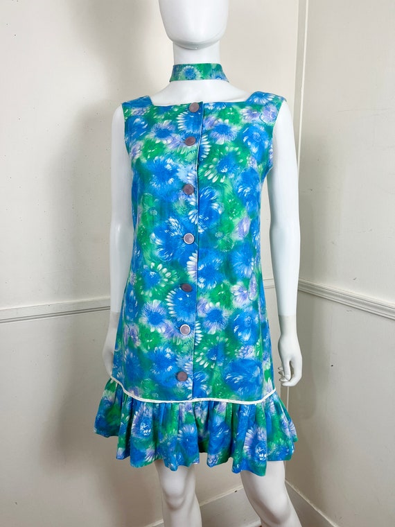 Medium 1960's Vintage Cotton Floral Mini Shift Dr… - image 6