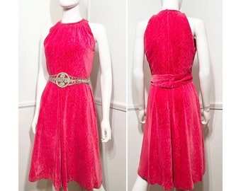 Medium 1960s Vintage Hot Pink Velvet Dress by Lady Colony