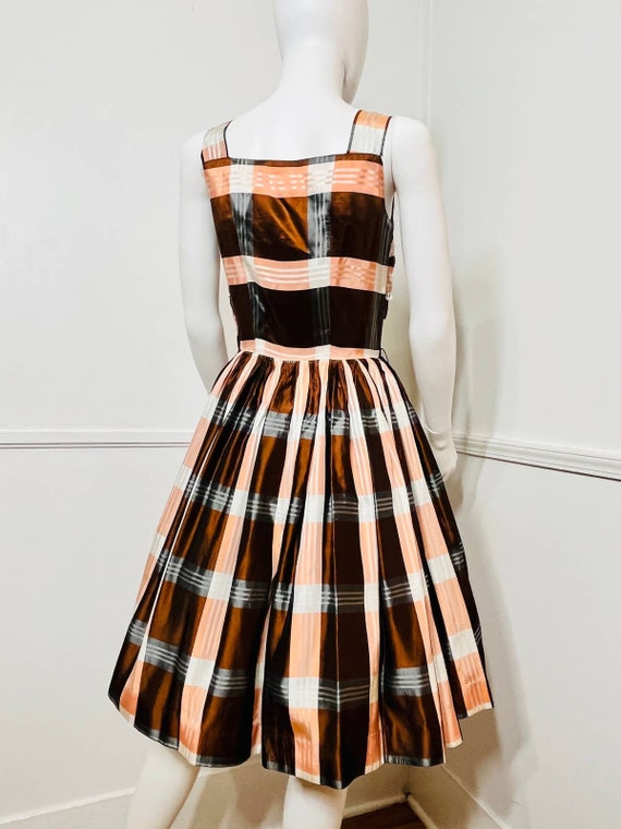 Small 1950s Vintage Autumnal Plaid Taffeta Dress … - image 6