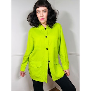 Large to Extra Large 1990s Vintage Lime Green Linen Chore Jacket by Victoria Creager