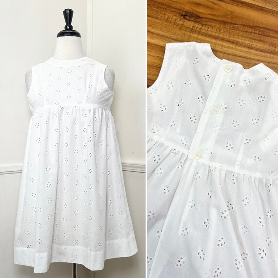 Juniors Small 1970's Vintage White Eyelet Pinafor… - image 1