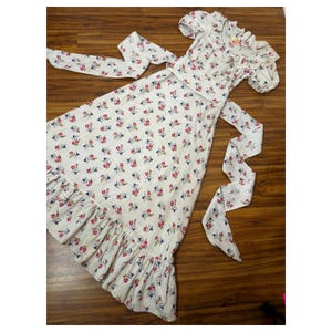 Extra Small to Small 1940s Vintage Cotton Novelty Rose Print Maxi Dress by Wanda California