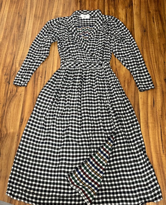 Small 1990s Vintage Flannel Check Wrap Dress by E… - image 2