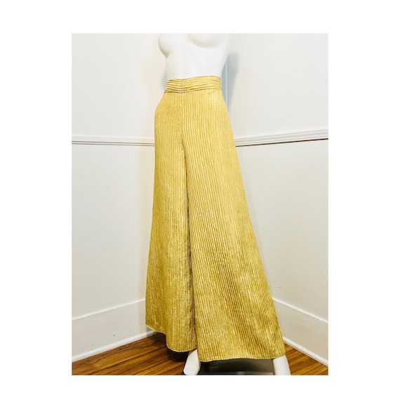 Medium to Large  1990s Vintage Gold Pleated Palazzo Trousers - Etsy