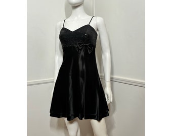 Small 1990s Vintage Black Sequin Mini Slip Dress by Roberta