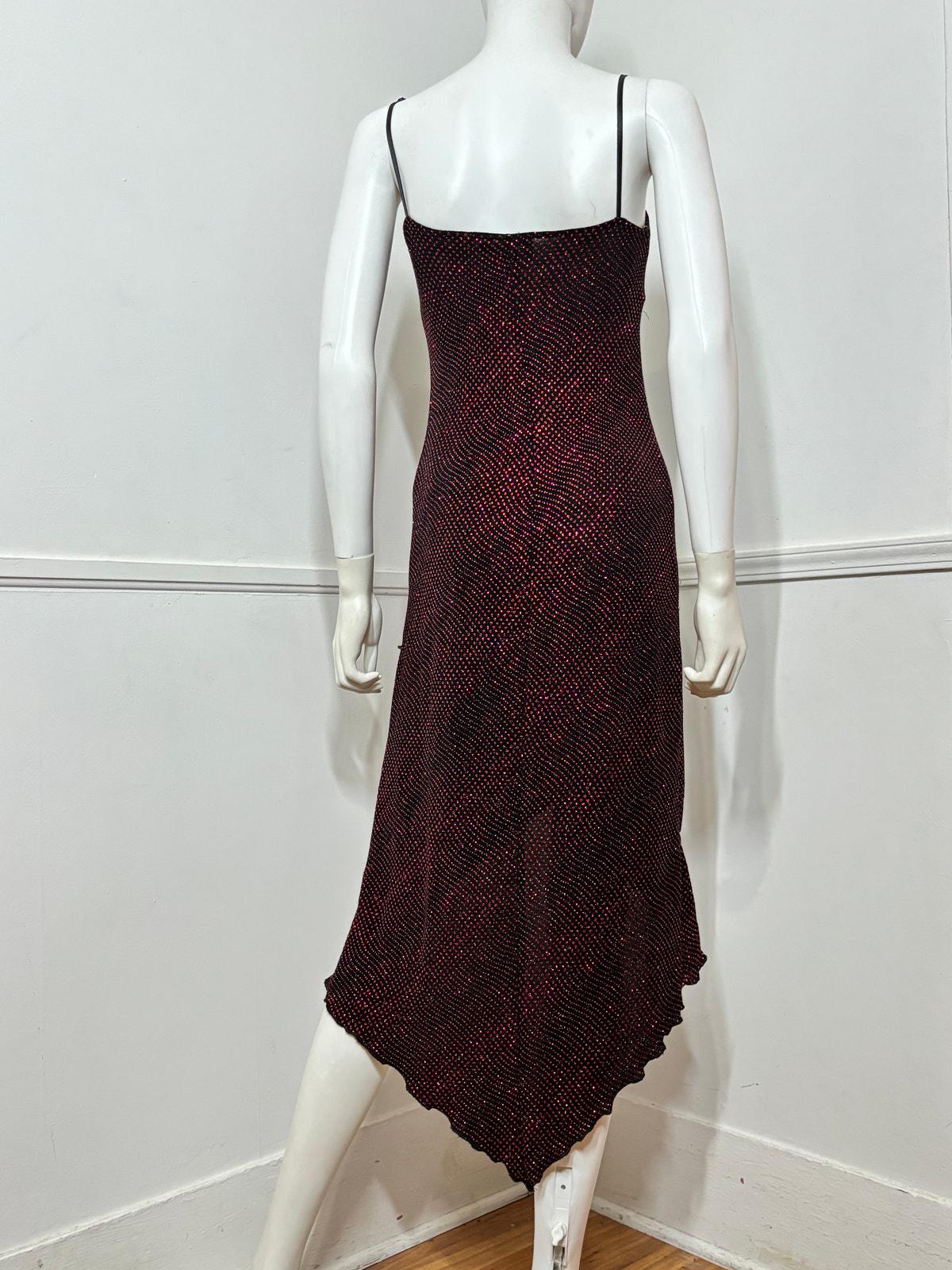 Extra Large Y2K Vintage Black and Red Glitter Hi-Low Gown by City Triangles