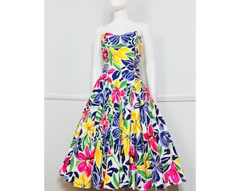 Vestido de verano sin tirantes, de algodón, vintage, con estampado floral, de S.G. Gilbert, años 90
