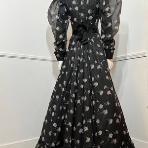 Extra Small 1900s Antique RARE Black Floral Cotton Gown image 6