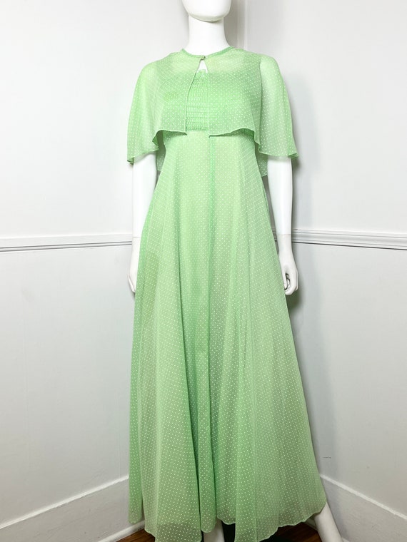 Small 1970s Vintage Lime Green Polka Dot Maxi Dress With Capelet - Etsy