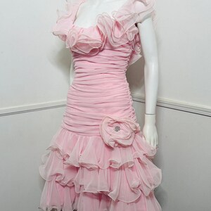 1980s Vintage Ballet Pink Chiffon Ruffle Dress image 3