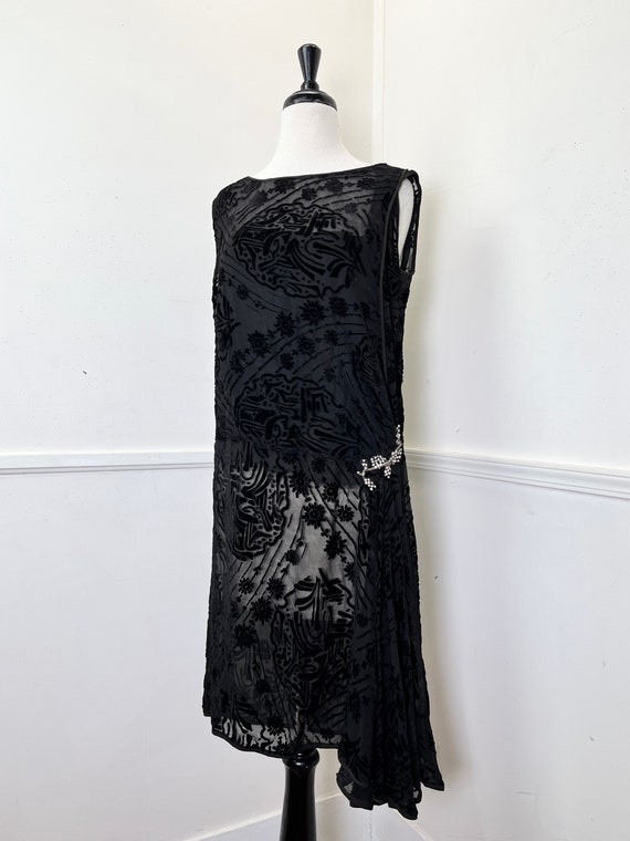 Medium to Large 1920's Vintage Black Silk Devoré … - image 2