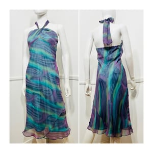 Medium Size 8 1990s Vintage Silk Swirl Halter Dress by Laundry by Shelli Segal