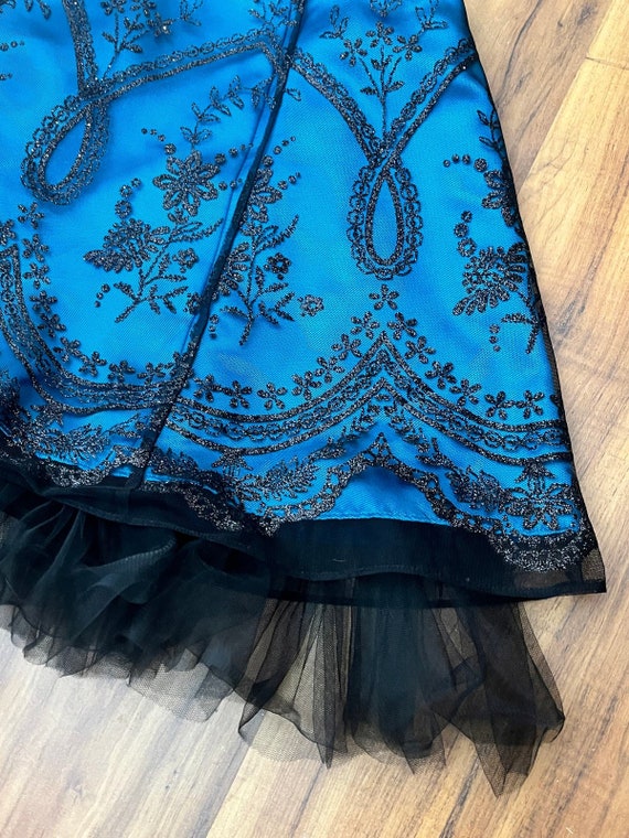 Small Y2K Vintage Peacock Blue and Black Glitter … - image 9