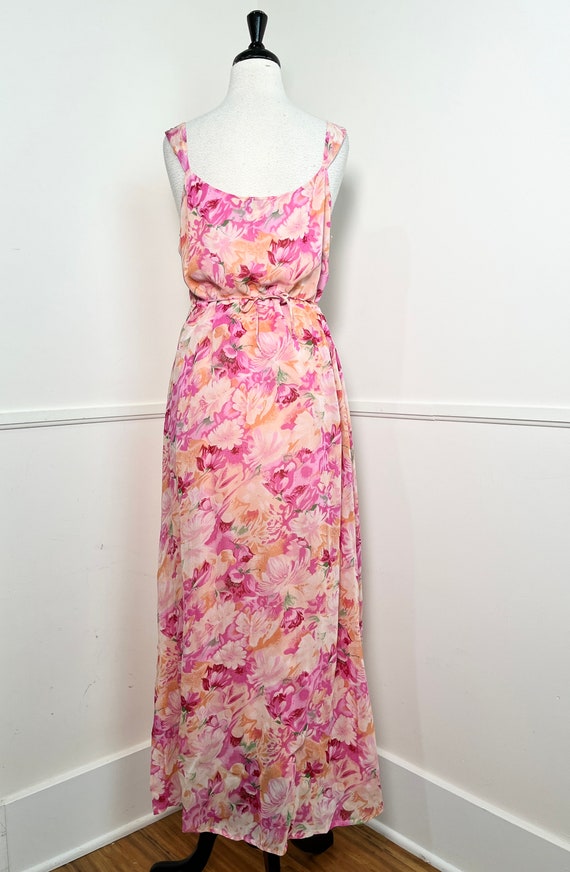 Large 1990's Vintage Pink Rayon Floral Slip Dress… - image 7