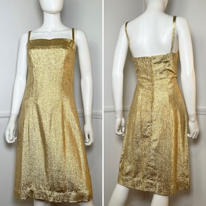 Small To Medium 1960s Vintage Sparkling Gold Lurex Sheath Dress