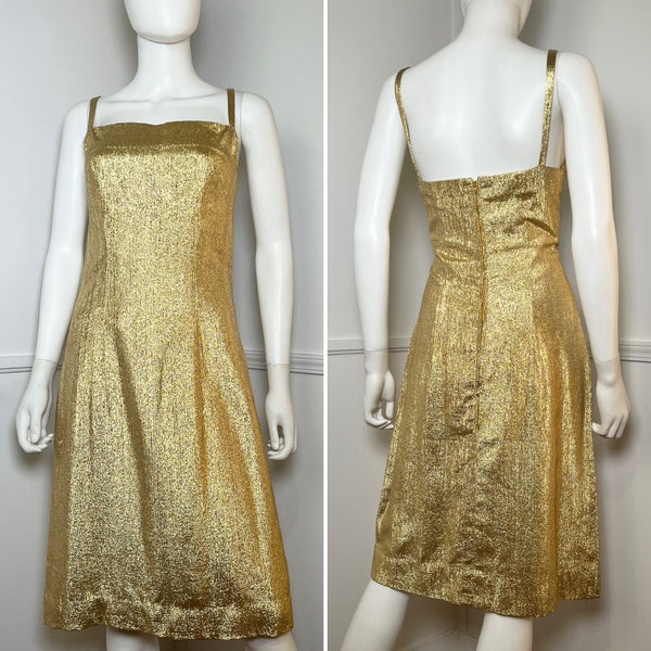 Small To Medium 1960s Vintage Sparkling Gold Lurex Sheath Dress