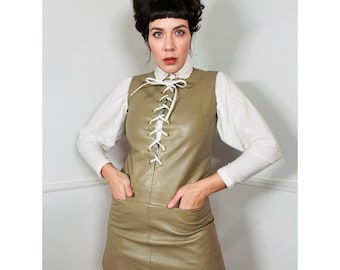 Small to Medium 1960s Vintage Taupe Leather Mini Dress by Samuel Robert
