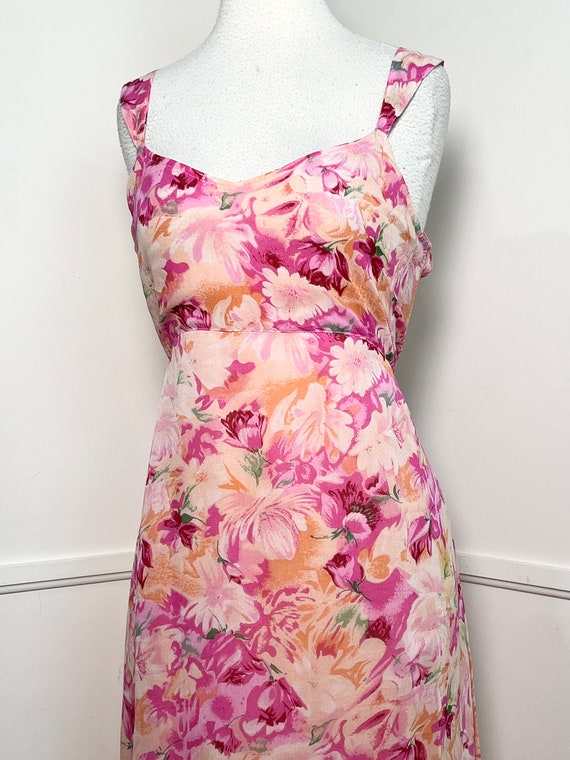 Large 1990's Vintage Pink Rayon Floral Slip Dress… - image 2