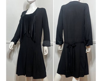 Medium 1920s Antique Black Crepe & Silk Dress