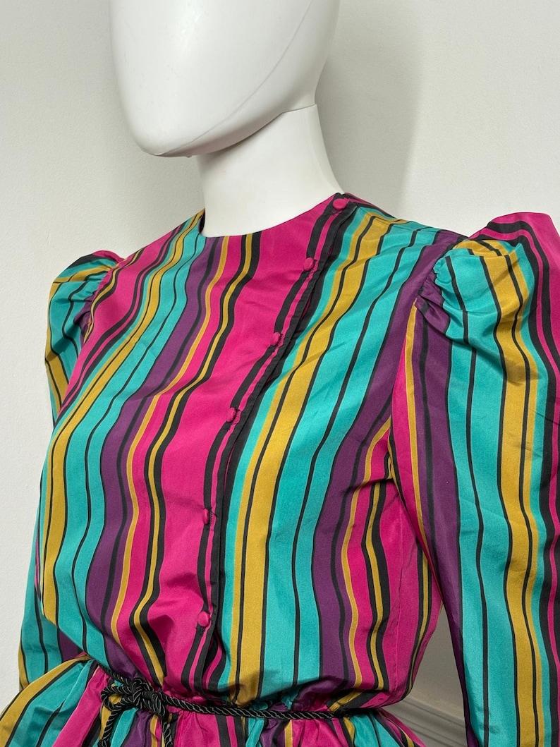 1980s Vintage Striped Peplum Top and Skirt Set image 5