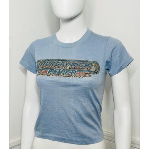 MEDIUM YOUTH 1977 Vintage Blue Saturday Night Fever Glitter Graphic T Shirt