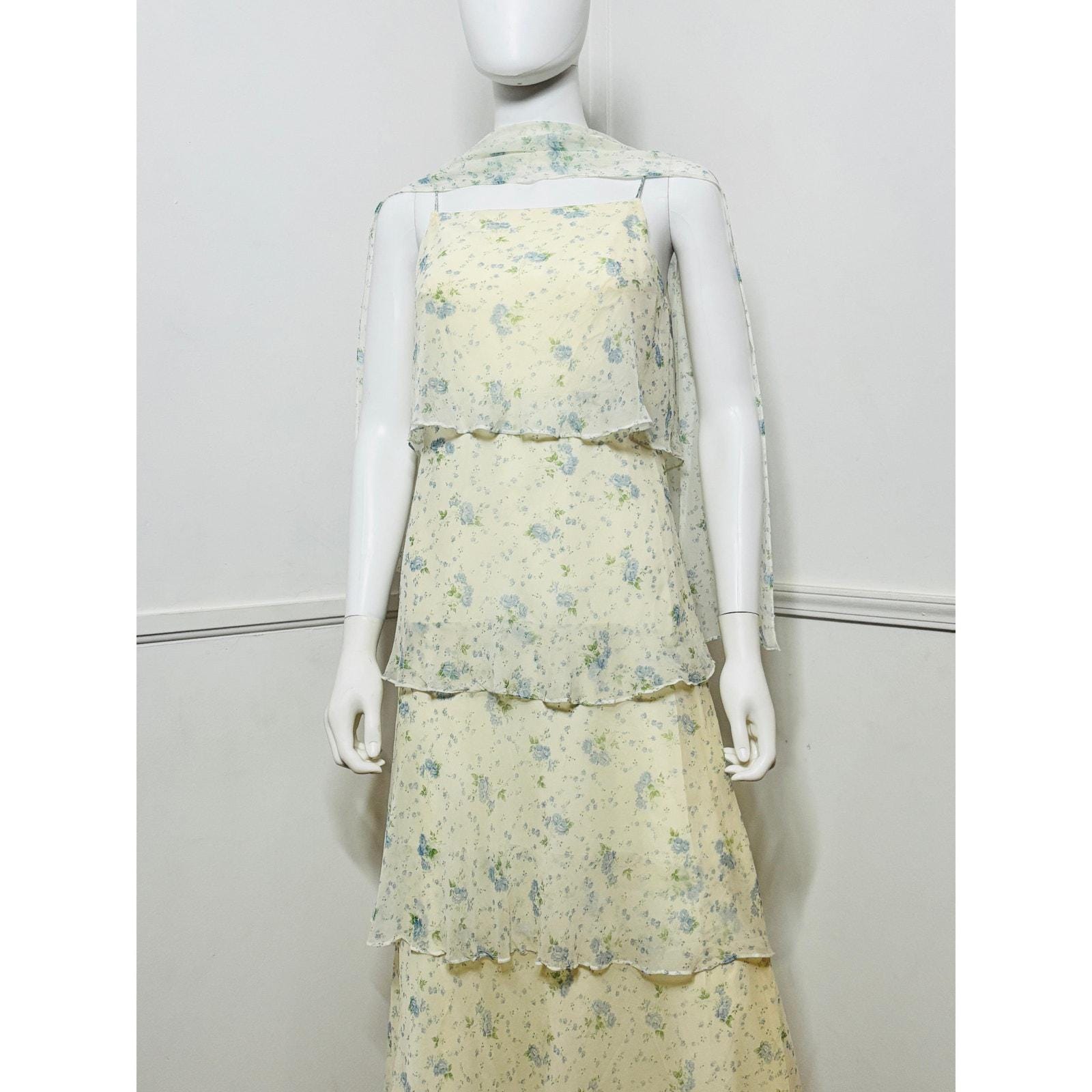 1970年代のヴィンテージ バタークリーム シルク シフォン フローラル 