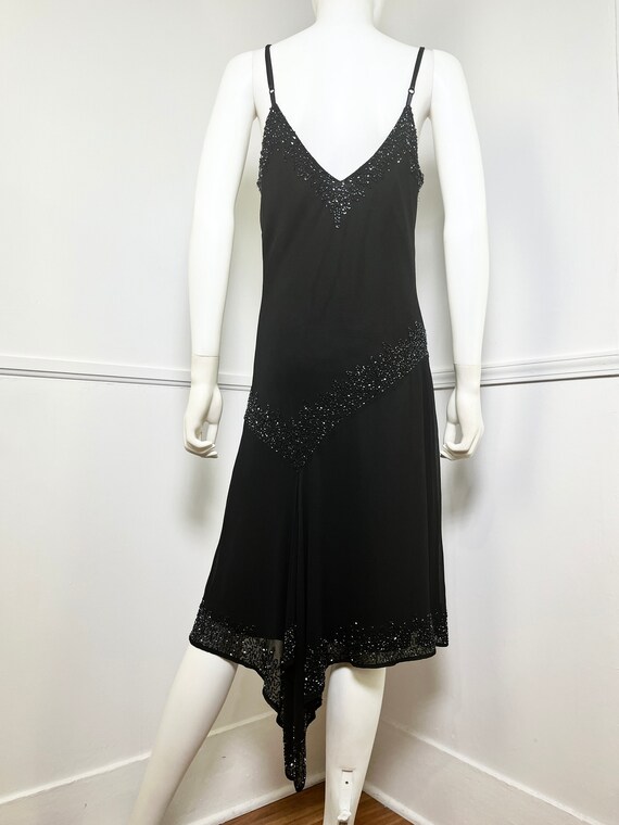 Small Size 6 1990's Vintage Black Beaded Bias Cut… - image 7