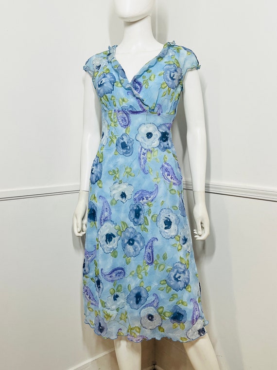 Small Size 4 Y2K Vintage Blue Floral Dress by CDC… - image 3