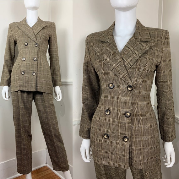 1990's Vintage Brown Tweed Womens Fitted Pant Suit