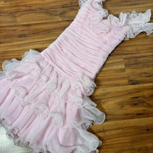 1980s Vintage Ballet Pink Chiffon Ruffle Dress image 2