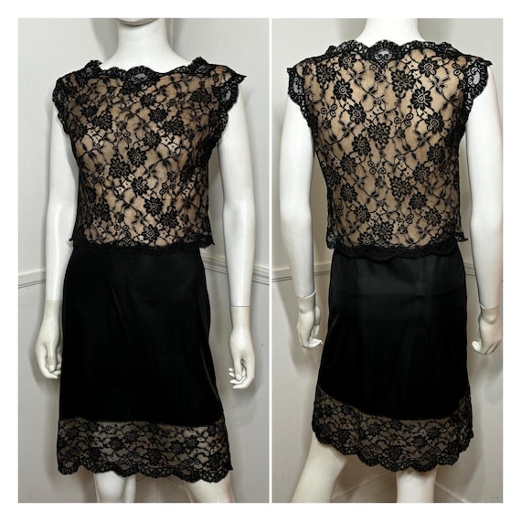 Small 1960s Vintage Black Lace Illusion Slip by Gossard Artemis Etsy UK