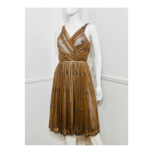Vestido de fiesta pequeño Y2K Vintage NUEVO CON ETIQUETAS con cuentas marrones y azules de Tracy Reese Nueva York