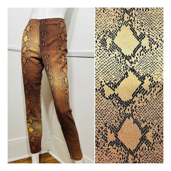 Small 26 Waist 1990s Vintage Python Print Cigaret… - image 1