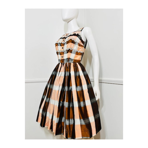 Small 1950s Vintage Autumnal Plaid Taffeta Dress by Miss Trude Jr. Etsy UK