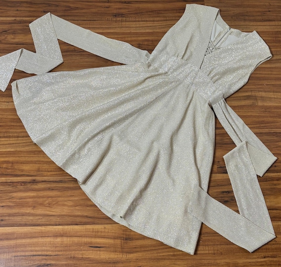 Large 1960s Vintage Silver and Gold Lurex Party Dress Large 1960s Vintage Silver and Gold Lurex Party Dress