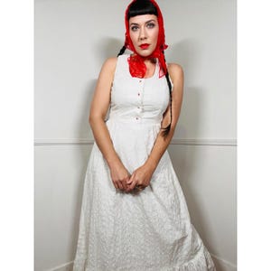 Medium 1970s Vintage White Cotton Eyelet Prairie Maxi Dress