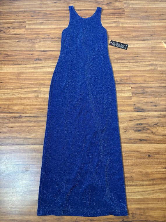 blue glitter slip dress 1990s Vintage NWT Gown by All That Jazz Event Edit This stunning gown features How to Rock a Color:Neutrals