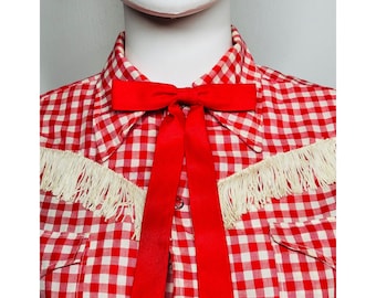 1970s Vintage Clip On Red Ribbon Texas Bow Tie