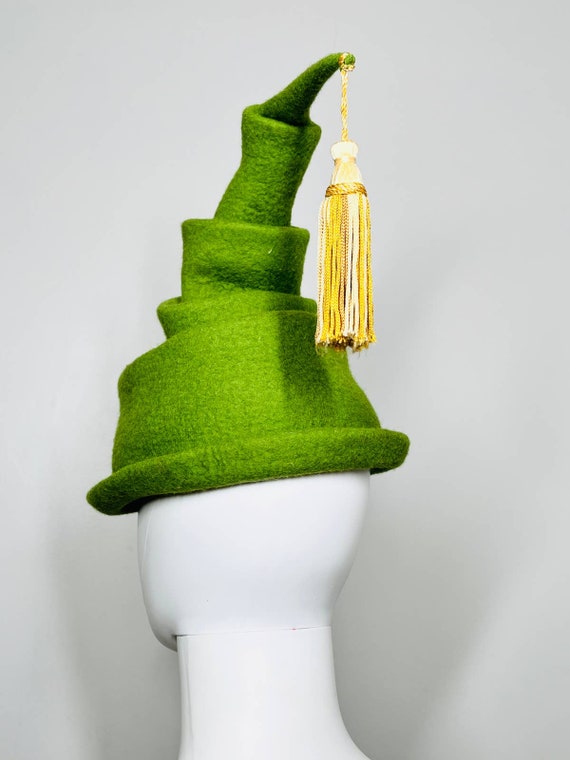 Size 22" 1990s Vintage Whimsical Green Wool Felt … - image 3